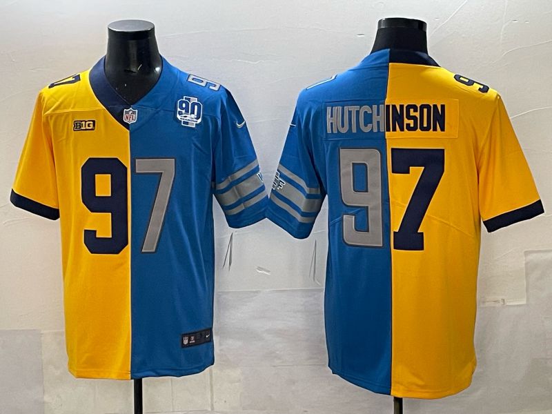 Men 2025 Detroit Lions #97 Hutchinson Blue yellow Nike Limited NFL Jersey 02